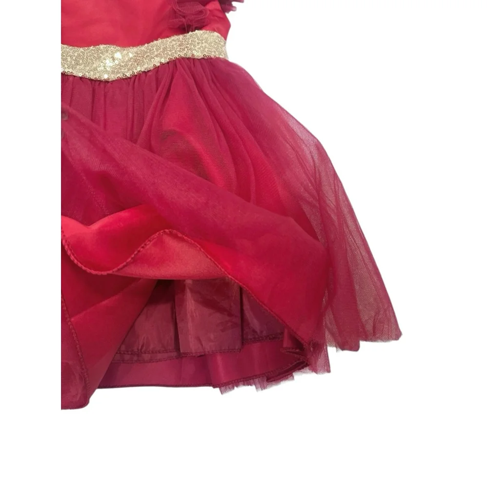 Girls Red Formal Dress Gold Sequin Waist Size 3T